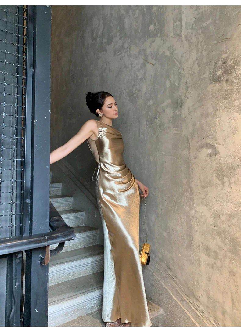 Robes de soirée Weitese Élégante robe de bal sirène longue en satin doré dos nu Robe de soirée formelle Robes de bal Boutiques Robes formelles pour femmes